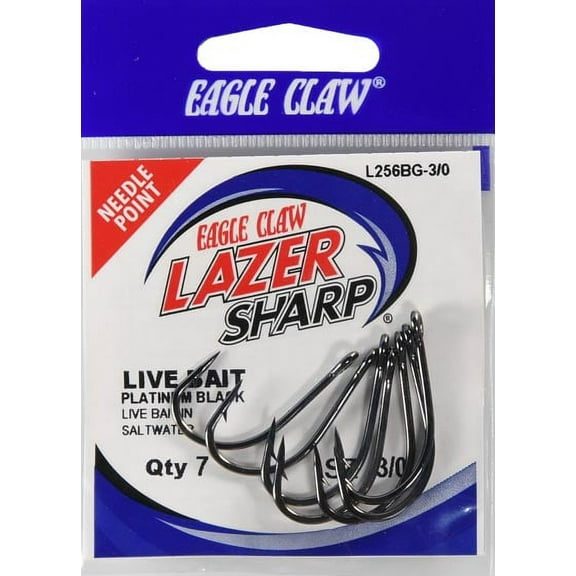 Lazer Sharp L256BGH-3/0 O'Shaughnessy Live Bait Hook, Black, Size 3/0, 7 Pack