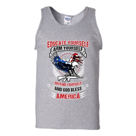 Educate Arm Defend Yourself USA God Bless America Patriotic DT Adult Tank Top