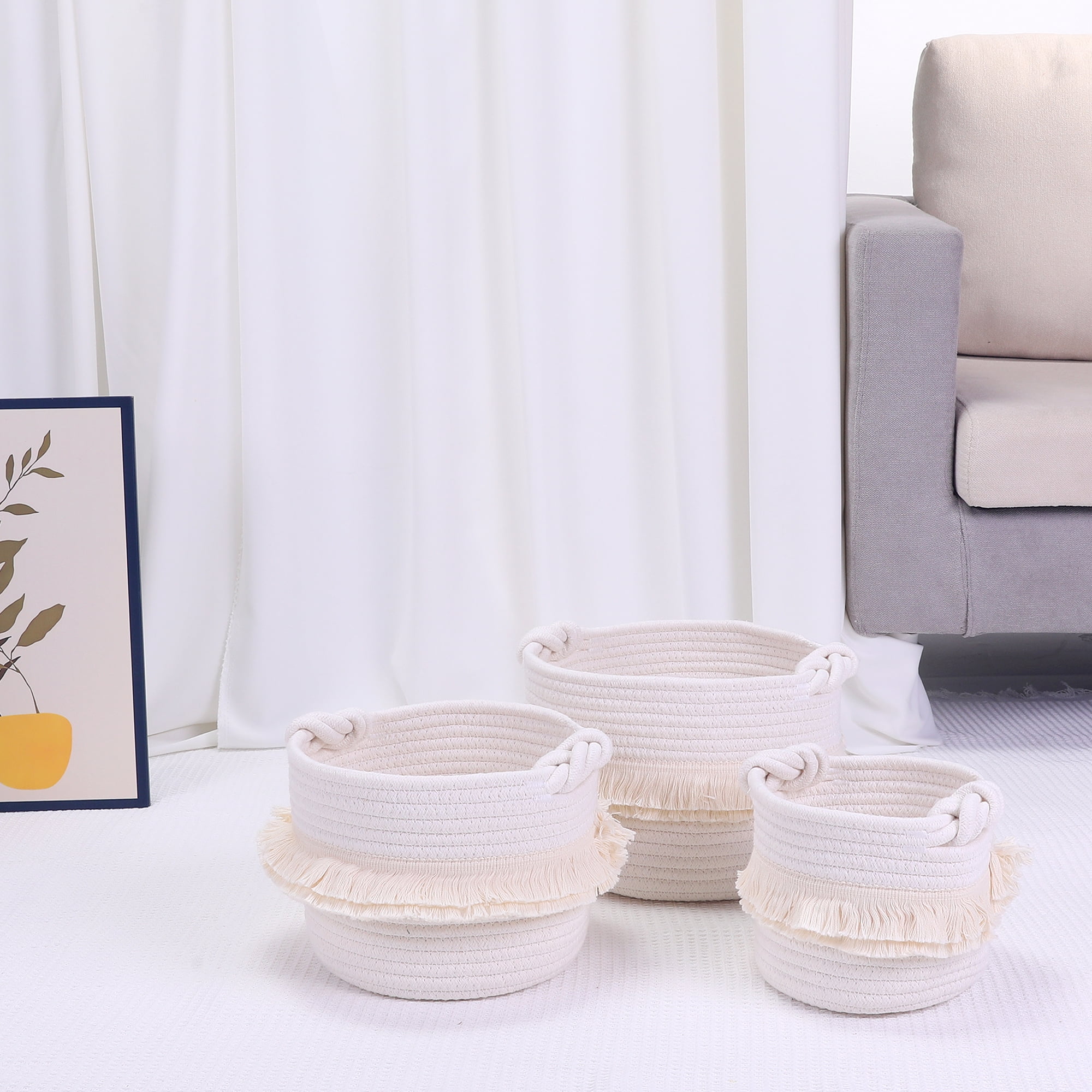 Unique Bargains 3 Pack Storage Basket Shelf Storage Bin Organizer Bin for Home White