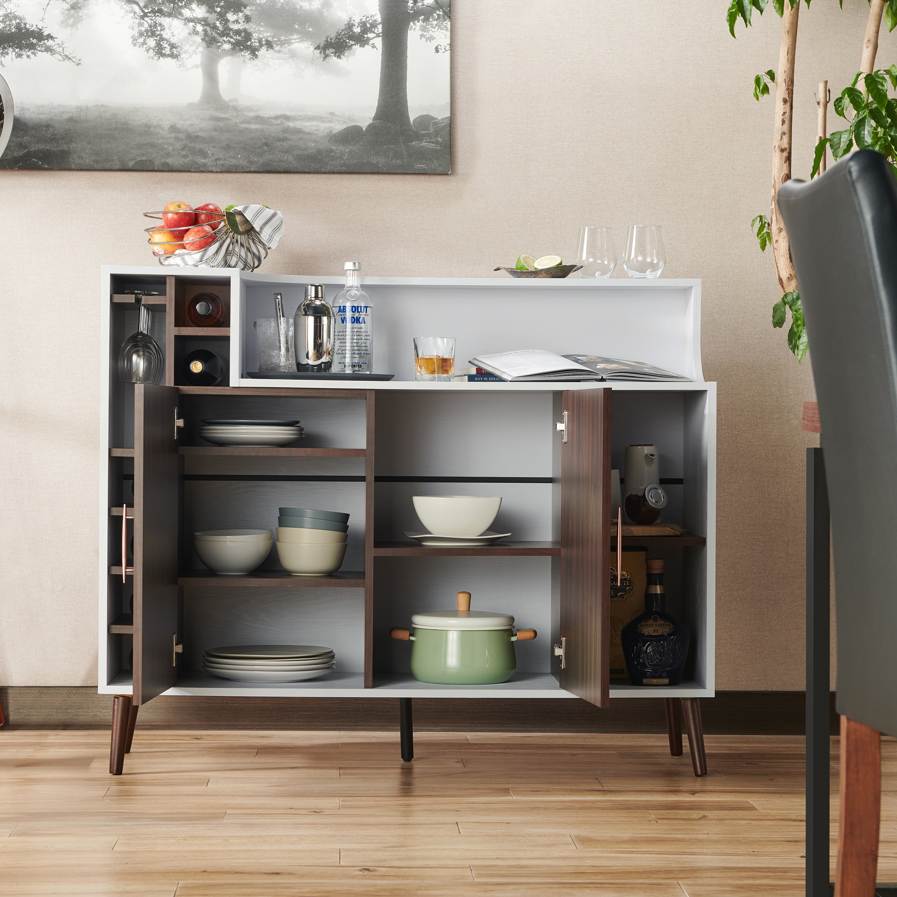 Furniture of America Shecklin Multi-Storage Buffet Server, White and Wenge