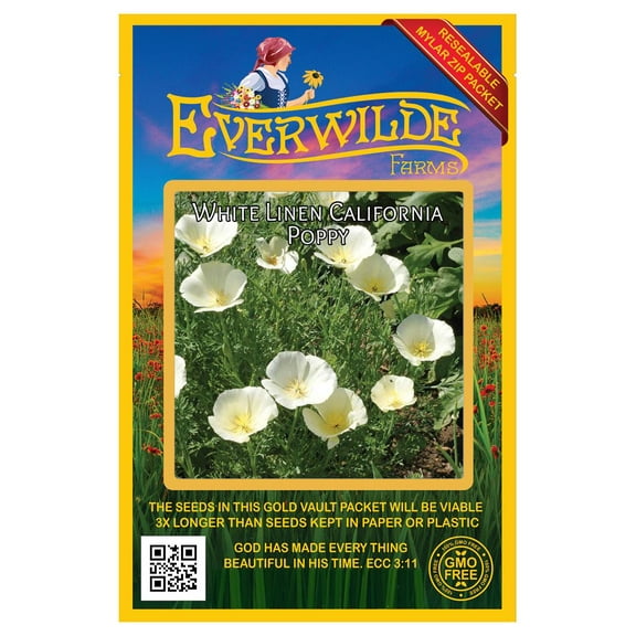 Everwilde Farms - 1000 White Linen California Poppy Garden Flower Seeds - Gold Vault Jumbo Bulk Seed Packet