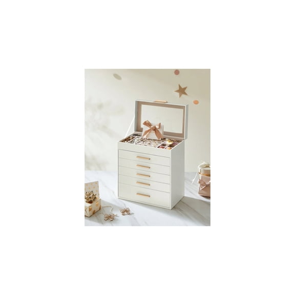 SONGMICS SONGMICS Jewelry Box With Glass Lid, 6-Layer Jewelry Organizer, 5 Drawers, For Sunglasses, Big Jewelry, Jewelry Storage, Modern Style