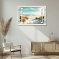 thumbnail image 5 of Beach Pictures Wall Art Decor for Living Room Blue Ocean Painting Decor for Bedroom White Window Frame Style Palm Trees Canvas Wall Decor Blue Coastal Landscape Artwork for Bathroom Home Office, 5 of 6