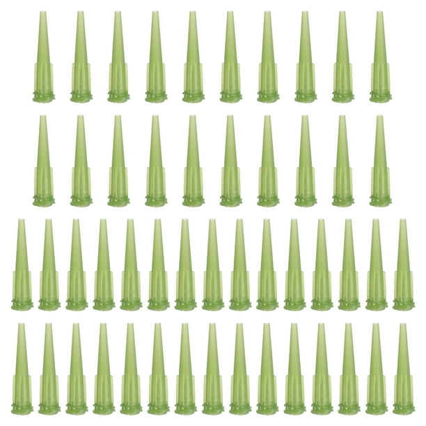 50 Pcs 14G Aguja de dispensación de punta roma y cónica de plástico para adhesivos, recarga de líquidos, verde oliva