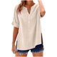 thumbnail image 3 of Pantalones cargo para mujer,Blusa de mujer con cuello en V, manga corta y dobladillo abotonado, tela de lino sintético, informal y cómoda para el hogar y el uso diario, sopatenor, 3 of 9