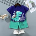 thumbnail image 2 of NIEWTR Toddler Baby Boy Girls Clothes Outfits Short Summer Sleeve Letters Printed Shirt Shorts Sets Cartoon Print 2PC Little Boy Children's Gift (Dark Blue,12-18 Months), 2 of 3