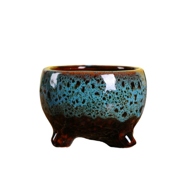 Injueey Maceta decorativa de cerámica redonda para Hotel, hierbas, bonsái, maceta suculenta, maceta para dormitorio, decoración de mesa, regalo de Jardín y Patio Azul Injueey HA069721-02