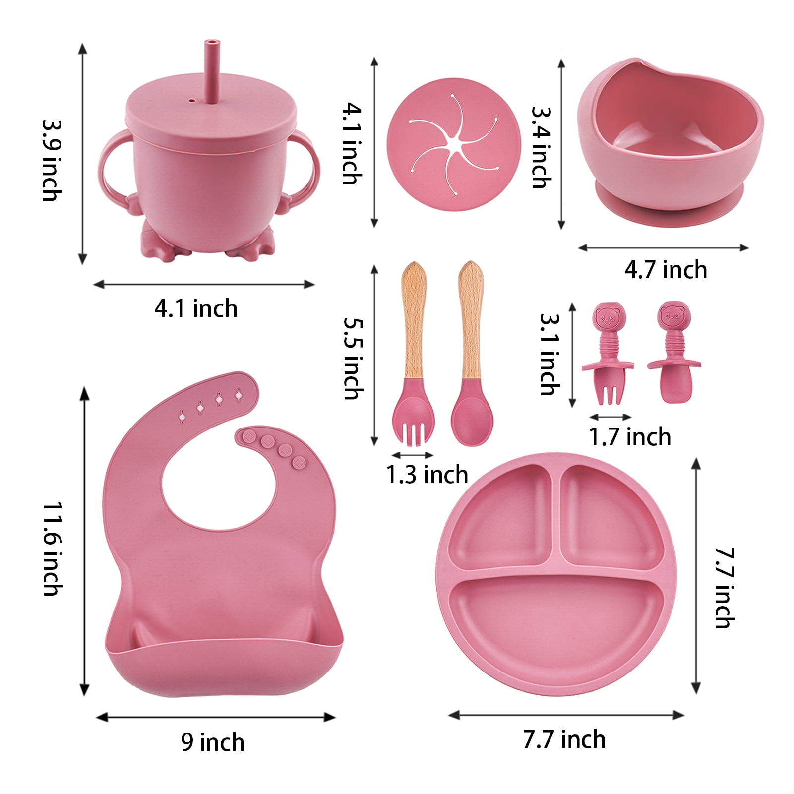 Lumikrypt Silicone Baby Feeding Set, 9 Pcs Baby Led Weaning Utensils, Baby Suction Bowl, Plates, Bib, Spoons Set, Sippy Cup with Straw, Baby Self Feeding Supplies Set