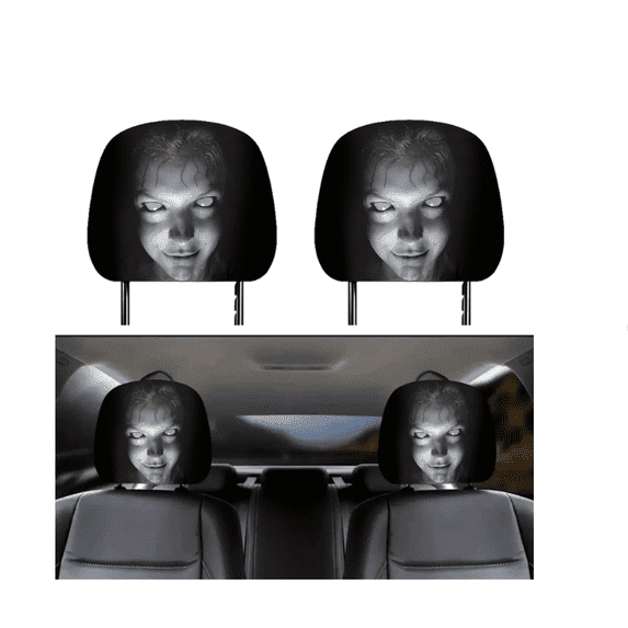 2 Pack Car Headrest Cover, Scary Face Printing Car Seat Headrest Cover 9.84in,Halloween Horror Auto Decor for Adults