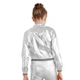 thumbnail image 2 of Zaldita Kids Girls Shiny Metallic Bomber Jacket Coat Boys Long Sleeve Zip Up Outerwear Jazz Hip Hop Jazz Dance Top Silver 14, 2 of 7