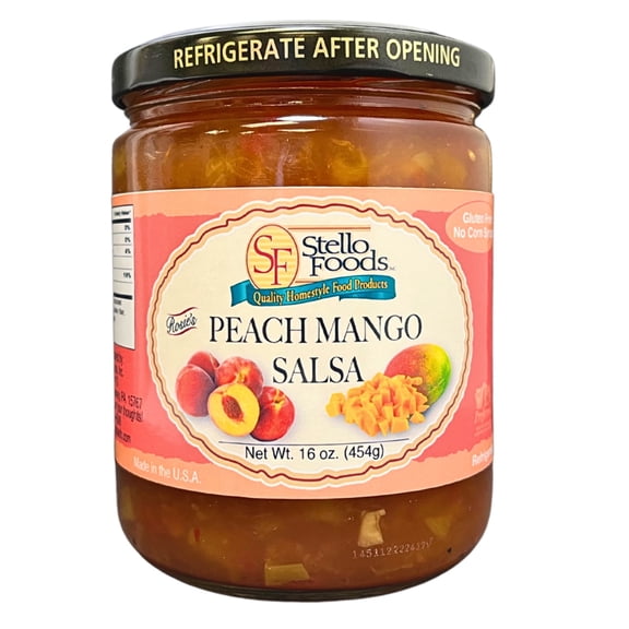 Stello Foods - Peach Mango Salsa 16 oz, Vegetarian, No Corn Syrup, No Added Preservatives, Vegan, Gluten Free