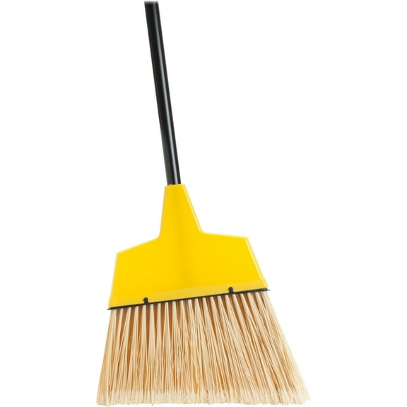 Genuine Joe GJO09570, Angle Broom, 1 Each, Yellow - Polyvinyl Chloride (PVC) Bristle - 47" Handle Length - 54.5" Overall Length - Steel Handle - 1 Each - Yellow | Bundle of 5
