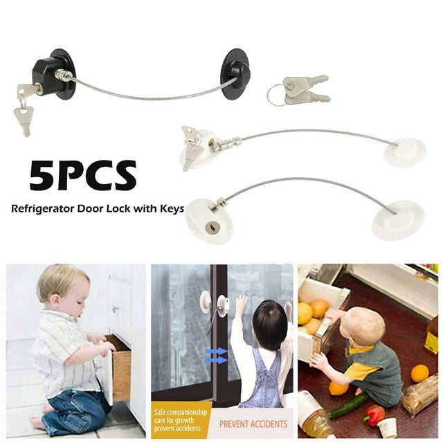 Willstar 5Pcs Child Safety Locks with Keys Strong Adhesive Window Drawer Freezer Fridge Door Lock