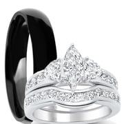LaRaso & Co His Hers Wedding Ring Set Marquis Engagement Couples Promise Rings Her 10 Him 7