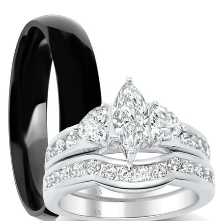LaRaso & Co His Hers Wedding Ring Set Marquis Engagement Couples Promise Rings Her 10 Him 7