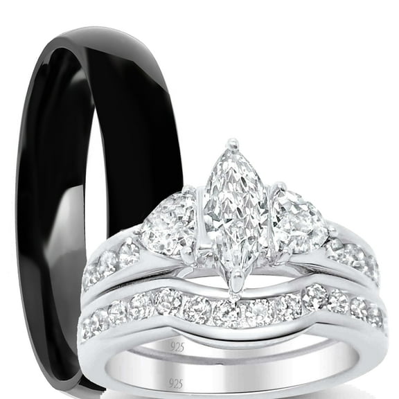 LaRaso & Co His Hers Wedding Ring Set Marquis Engagement Couples Promise Rings Her 5 Him 11