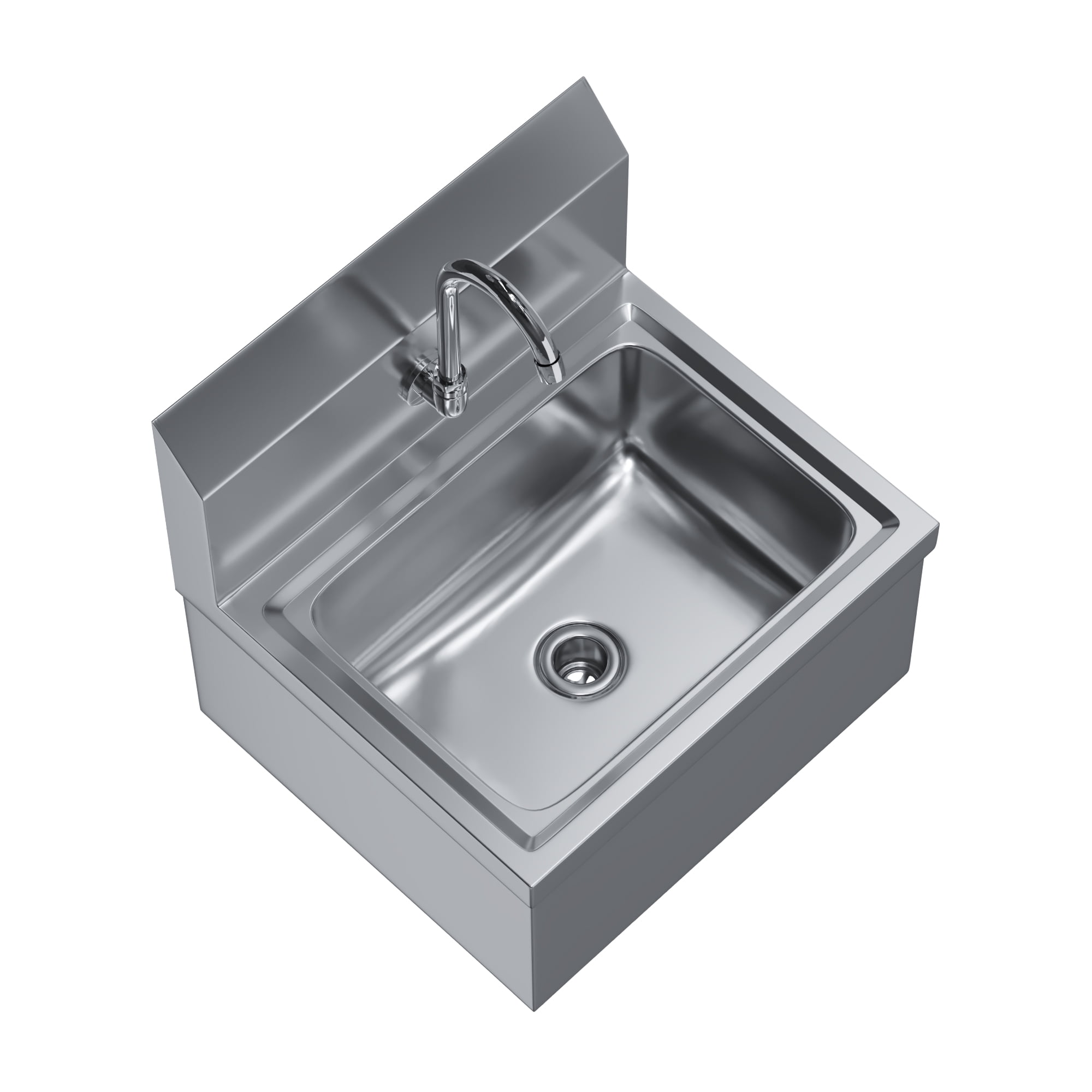 AmGood Stainless Steel Hands-Free Wall-Mounted Hand Sink 17 in x 15 in with Faucet and Double Knee Valves