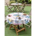 thumbnail image 4 of Outdoor Tablecloth with Umbrella Hole for Patio/Picnic/Party/Camping, Cute Snowman Waterproof Table Cloth Round Cover Washable, Pink Weather Snowy Rainy Sun Rainbow (Dia 54"), 4 of 8