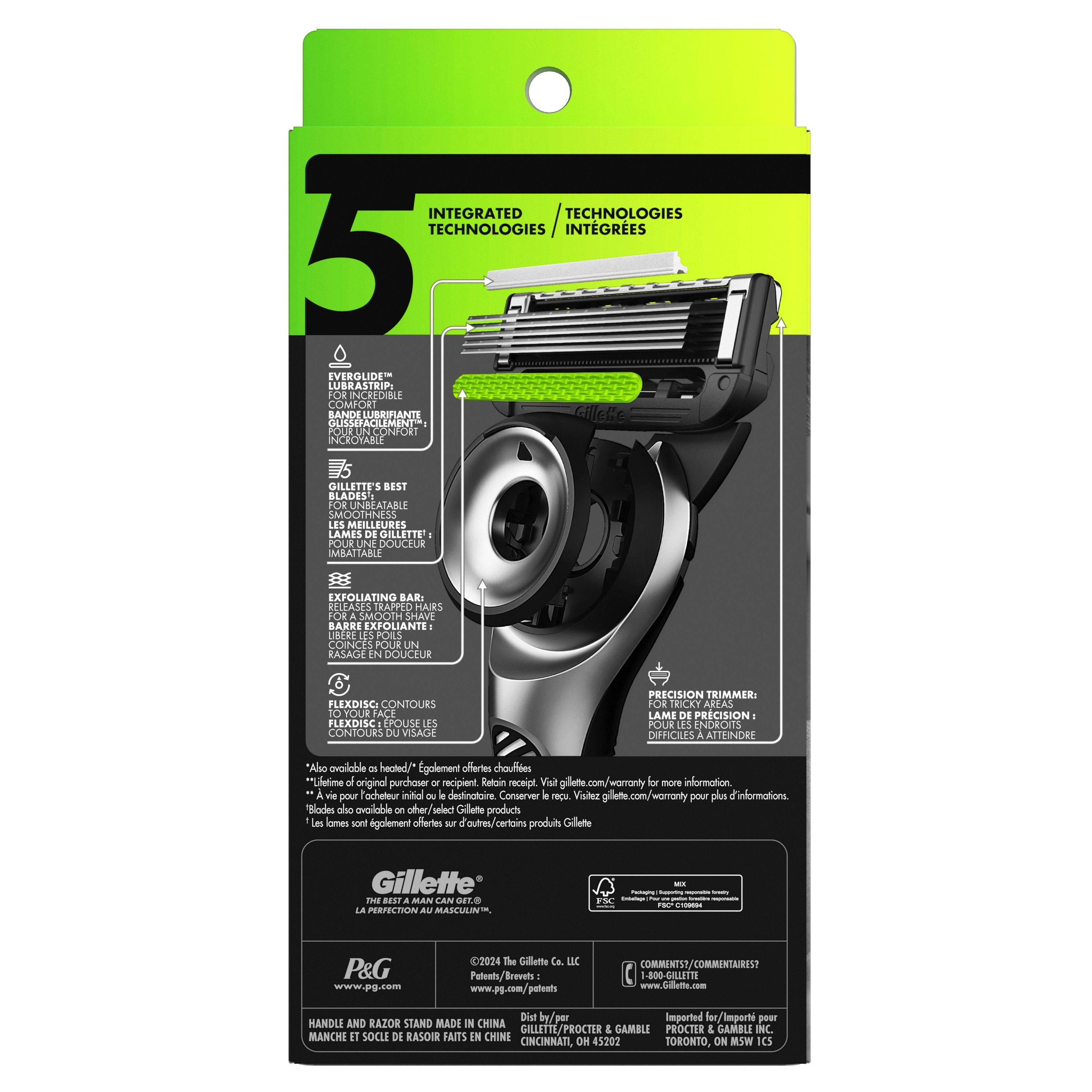 Rasoir GilletteLabs pour hommes avec barre exfoliante par Gillette, 1 manche, 1 cartouche de rechange, comprend un socle magnétique haut de gamme 1CT