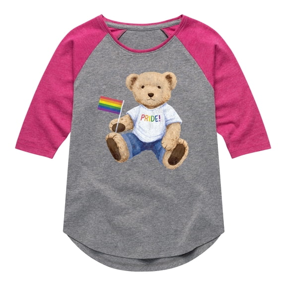 Instant Message - Pride Teddy Bear -Toddler Girls Shirt Tail Raglan T-shirt