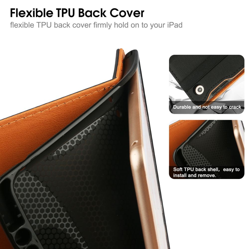 iPad 6th/ 5th Generation Cases, iPad Air 2/ Air Case, iPad 9.7 Inch Case Cover 2018/2017 with Pencil Holder, Auto Sleep/Wake, Multiple Viewing Angles - A1893 / A1954 / A1822 / A1823, Black/Brown