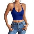 thumbnail image 3 of Womens Spaghetti Strap V-Neck Ribbed Tank Tops for Women 2025 Slim Fitted Soft Camisole Basic Layering Shirts Blue S, 3 of 9
