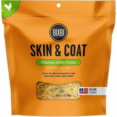 Best By/02/06/2025)) Bixbi Skin & Coat Dog Jerky Treats Chicken 15 Ounce