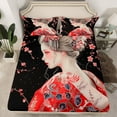 thumbnail image 2 of Homewish Tradition Geisha Girl Full Size Sheets,Japanese Ukiyo-E Bed Sheets,Red Black Sheet Sets For Men Women,Microfiber Bedroom Decor,4pcs, 2 of 7