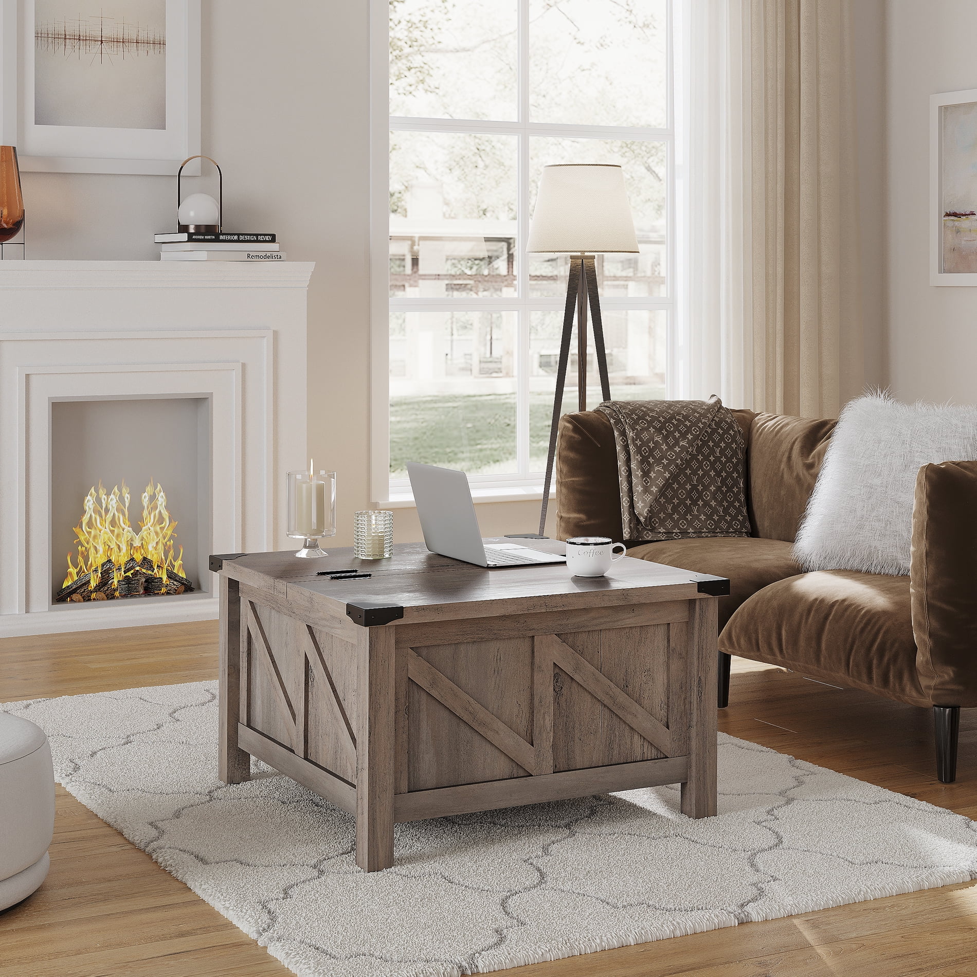 Gas Struts LiftTop Coffee Table Wood Center Table with Extra Large Hidden Storage Grey