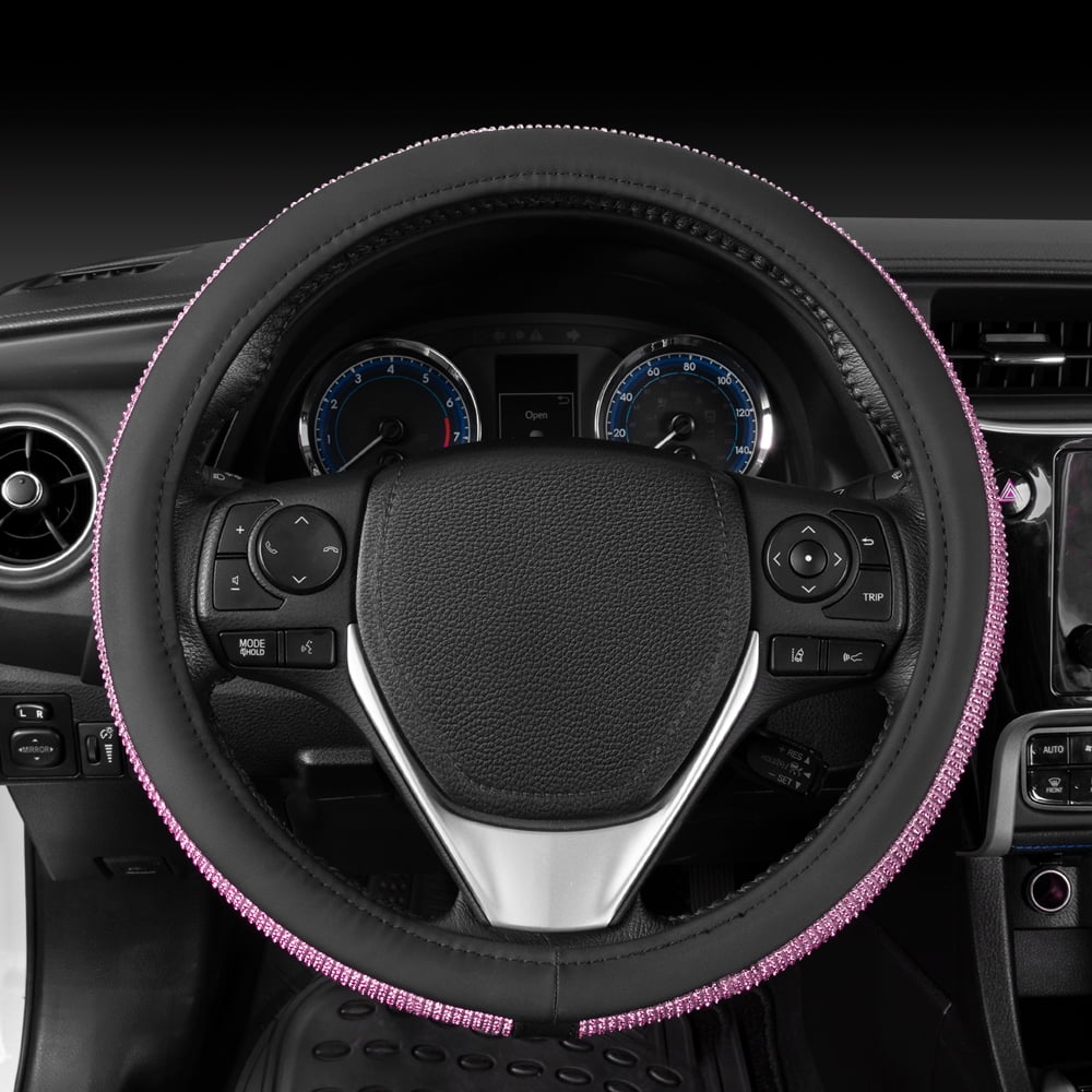Crystal Glitter Rhinestones Stylish Bling Bling Sparkle Steering Wheel Cover for Cars Trucks SUVs, Universal Size (Crystals - Pink / Purple)