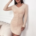 thumbnail image 3 of Dinheiro Vestido de Manga Sexy para Mujer Vestidos Cortos con Cuello en V y Espalda Cortada,L, 3 of 7