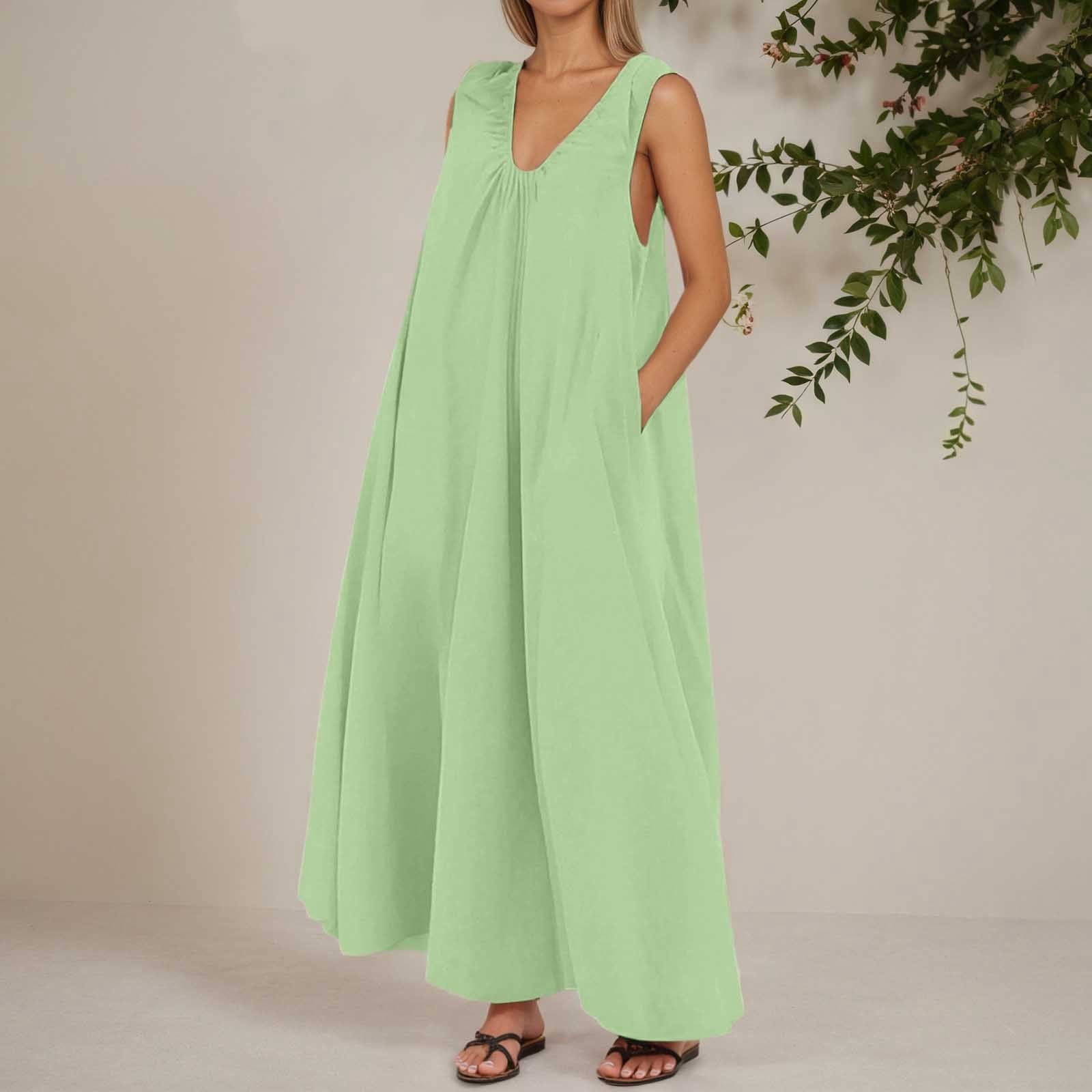 Robe Longue Femme En Polyester - Col En U Et Bretelles Larges - Coupe Fluide Pour L’été - Idéale Quotidien Ou Sortie Décontractée