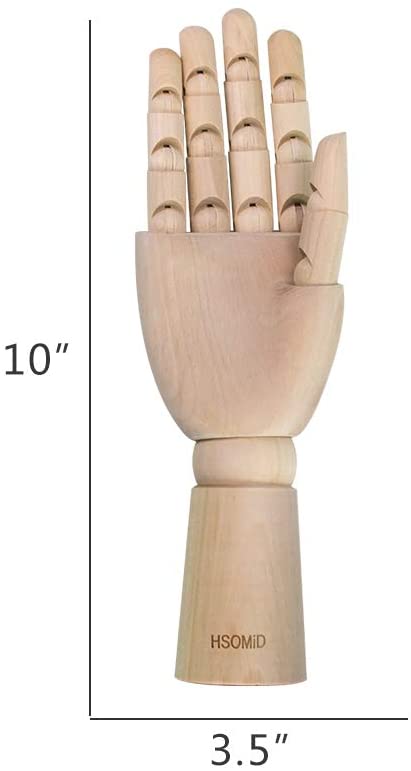 Flexible Wooden Hand Model Moveable Wooden Artists Manikin Hand Figure 10 Inches Right Hand Model for Sketching Drawing Painting Home Office Desk Decoration(10 Inch Right Hand)