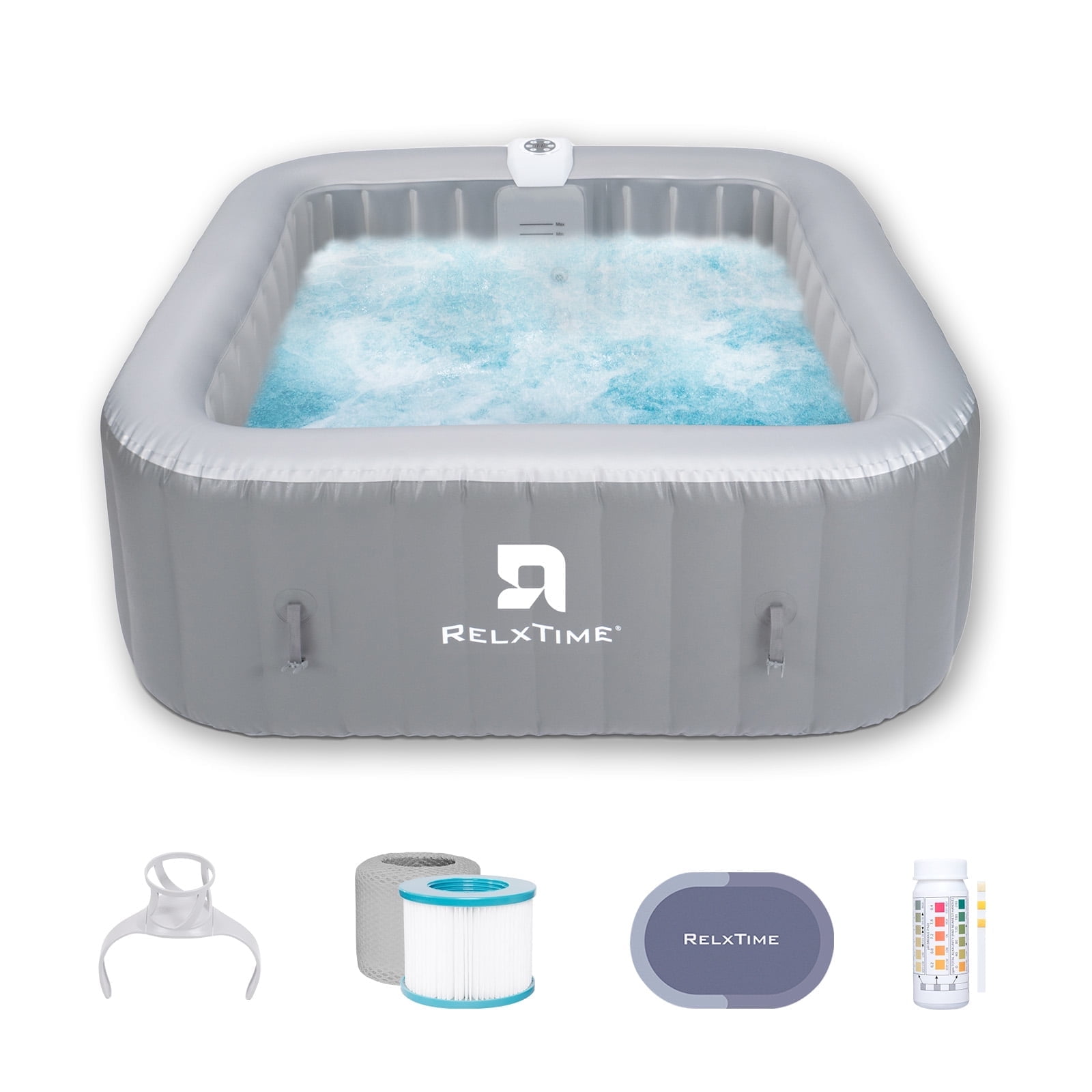 RELXTIME Portable Outdoor Spa, 4-6 Person Inflatable Hot Tub, Square Pool with 130 Massage Jets, 104°F