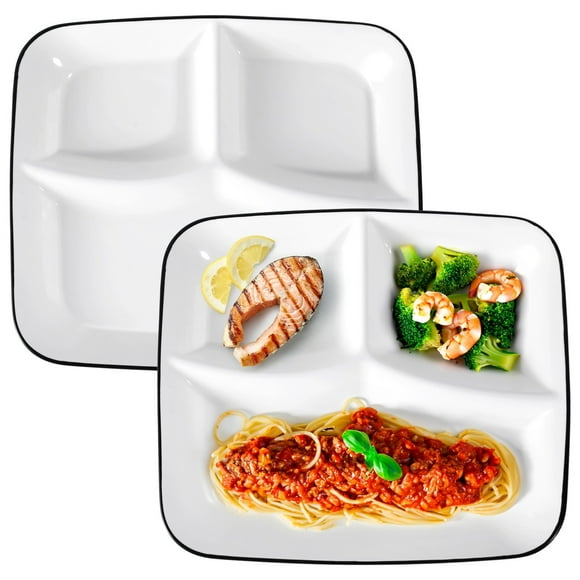 2 Pcs Portion Control Plates, Ceramic Divided Plates for Adults, Porcelain Dinner Diet Plates, White Ceramic Plates for Balanced Meals, Diabetes and Weight Loss Diet Plates, 10.2×9.1×1.4”