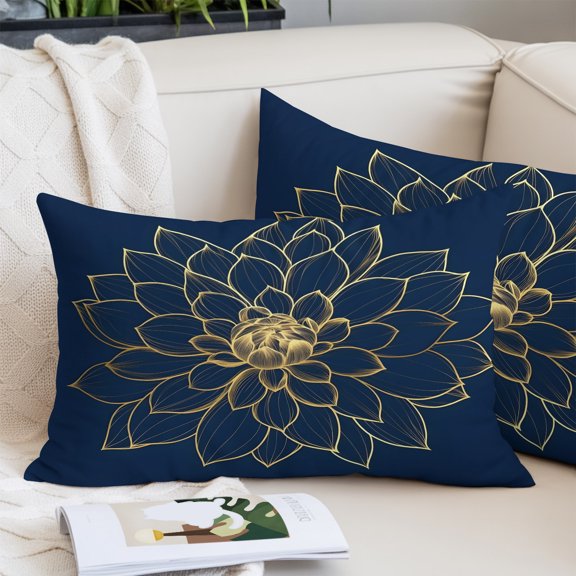 Navy Blue Yellow Spring Floral Pillow Covers 20x30 Inch Queen Size, Chic Blossoms Botanical Decorative Pillowcase with Zipper, Microfiber Pillow Protector, Breathable Pillowcases for Couch Sofa Bed