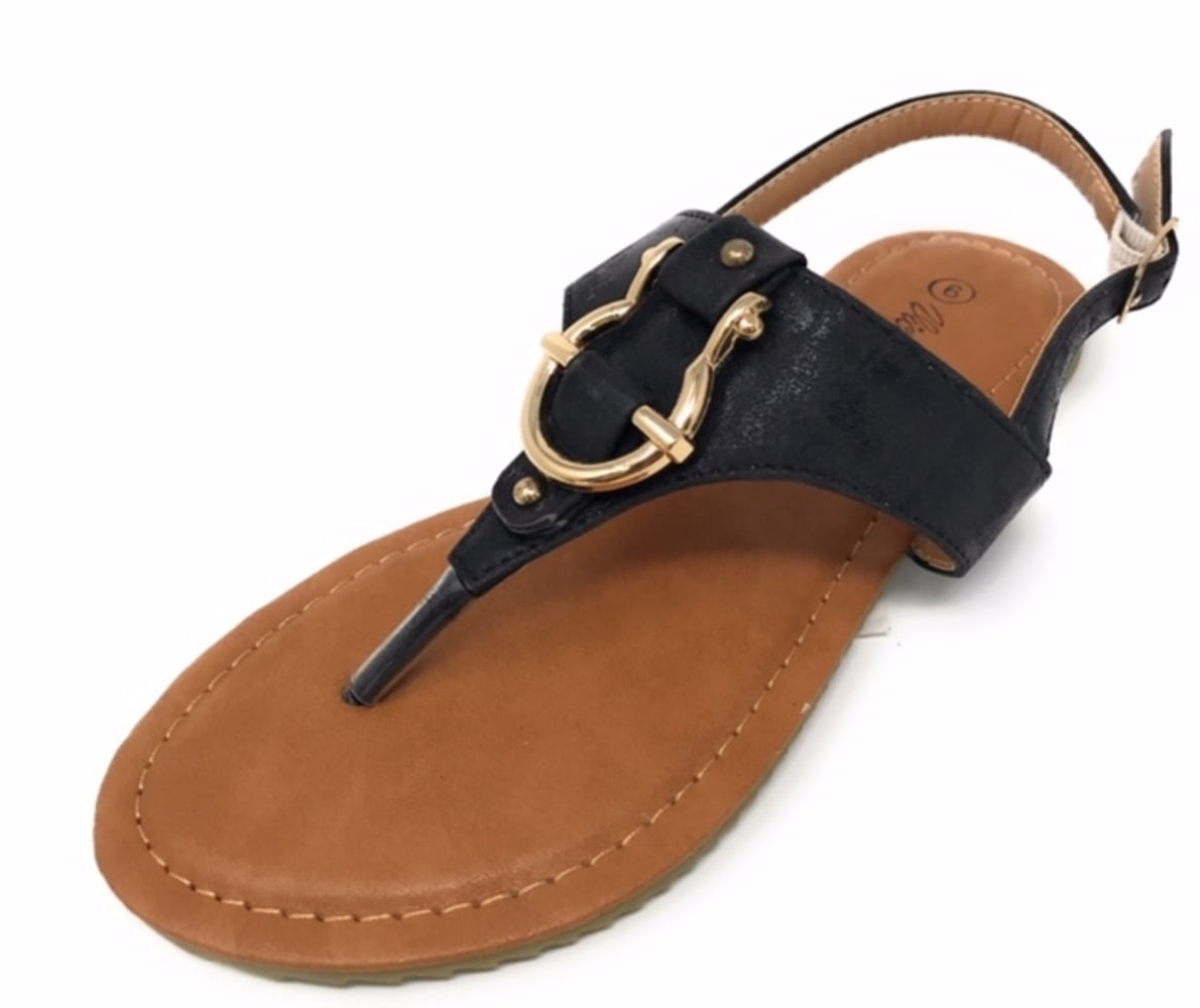 Victoria K Women's Gold Buckle Metallic Sandals