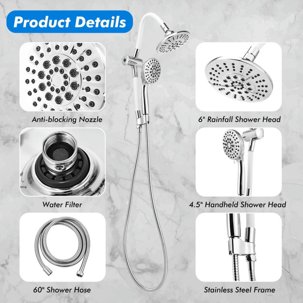 Finihen Shower Head, Switchable Shower Head Combo, High Pressure Combo Handheld Shower Head, White