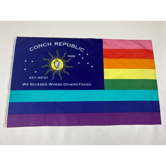 Conch Republic Rainbow Pride LGBTQ Gay Lesbian Single-Sided Silk Screen Printed Flag from Key West, Florida