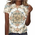 thumbnail image 2 of Giftesty Blouses for Women Dressy Casual Women's Round Neck Short Sleeved Retro Pattern Printing T-shirt Top Short Sleeved Round Neck Top/shirt, 2 of 7
