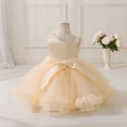 thumbnail image 5 of IDOPIP Infant Baby Flower Girl Dress Asymmetric Shoulder 3D Flowers Toddler Wedding Formal Birthday Party Pageant Tiered Tulle Gowns Tutu Dresses 9-12 Months Champagne, 5 of 8