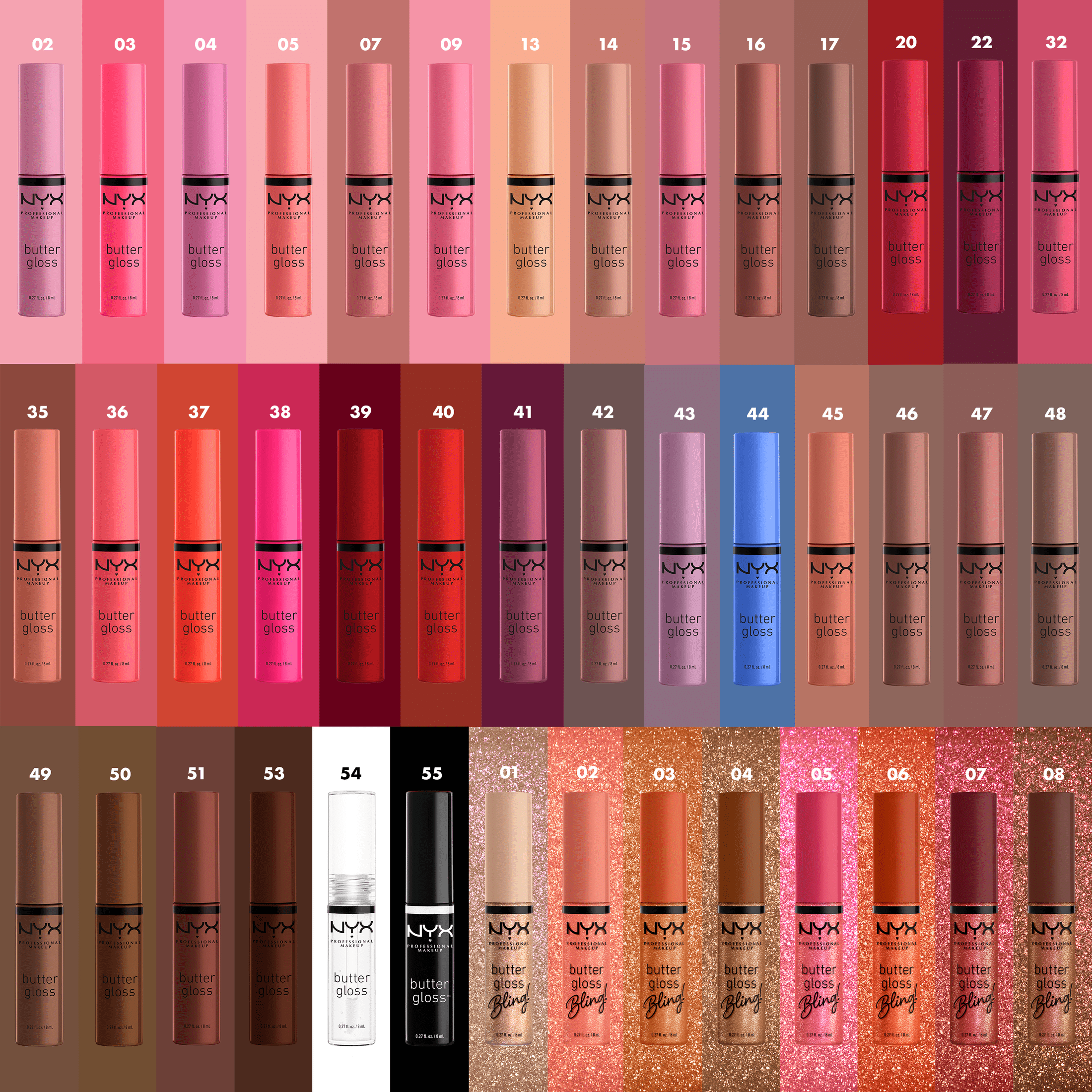 NYX Professional Makeup Butter Butter Gloss Bling Non Sticky Lip Gloss, Bring The Bling, 0.27 fl oz