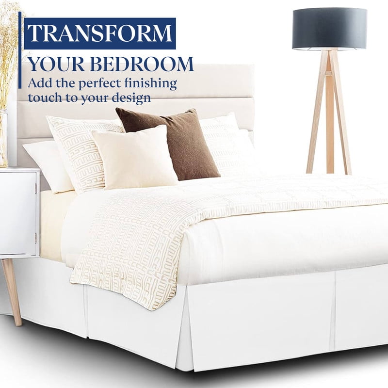 SKY BEDDINGS Luxury Pleated Queen Bed Skirt with Split Corners - 12 Inch Tailored Drop - Pleated Dust Ruffle - Wrinkle-Free 100% Microfiber - Easy Fit, Soft & Durable - White