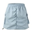 thumbnail image 6 of Tfken Summer Women Skirts Solid Color Elastic Waist Mini Cargo Skirts With Pockets Fashion Daily Wear Female Soft Clothes Blue, 6 of 8