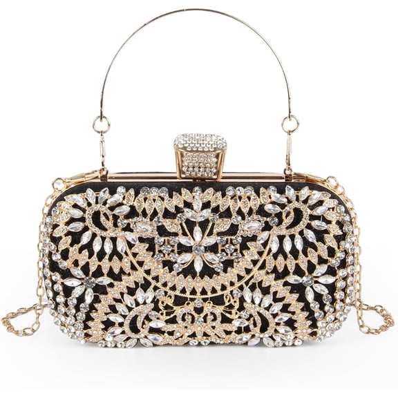 LinYooLi Rhinestone Clutch Purse,Sparkly Crystal Floral Evening Bag for Women Formal Prom Bridal Wedding Party