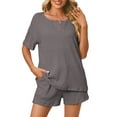 thumbnail image 3 of UVN 2 Piece Pajama Sets for Women Short Sleeve Top and Shorts Sleepwear Casual Lounge Set with Pockets, 3 of 9