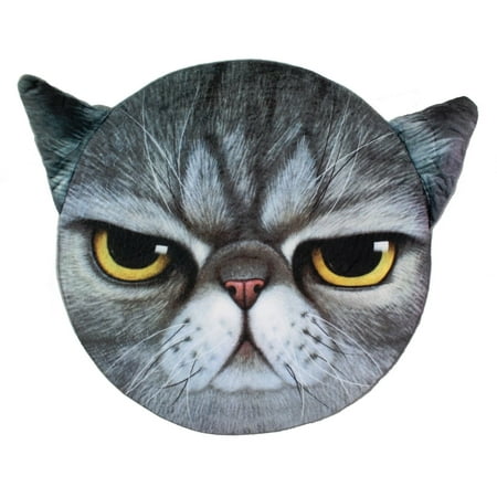 Foam Seat Pad - Smiling JuJu 3D Angry Cat Face Memory Foam Cushion Pillow Seat Pad Gray Home Decor