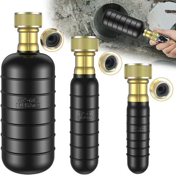 EEEkit 3pcs Rubber Drain Bladder Cleaning Kit, Water-Powered Pipe Unclogger for 1–6 inch Pipes, Bathroom, Kitchen & Sewer Lines