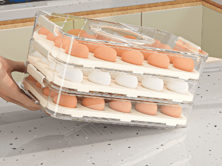 Dustproof Plastic Divided Storage Box for Refrigerator, Kitchen Food Grade Fresh Keeping Container with Handle, Egg Holder Organizer