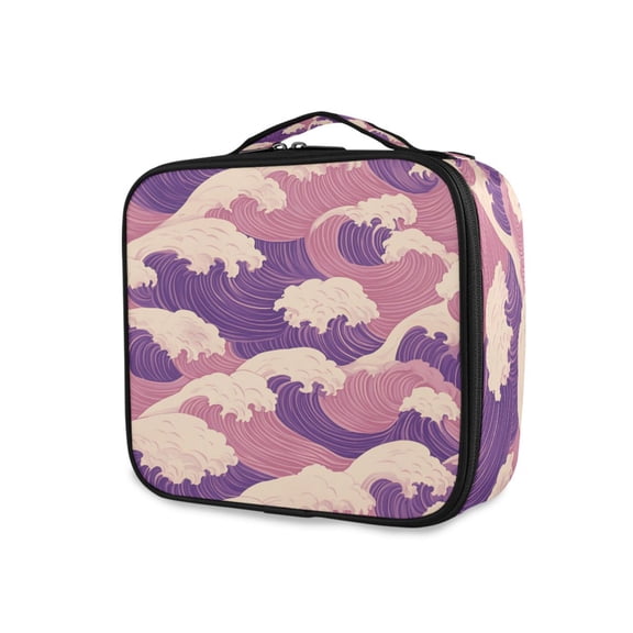FORMRS Travel Makeup Bag Large Capacity Train Case Cosmetic Organizer with Adjustable Dividers, Purple Wave Pattern